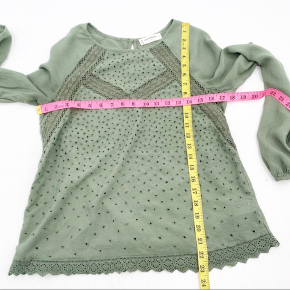 LUCKY BRAND I Top Blouse Eyelet Olive Green Medium - Picture 10 of 16